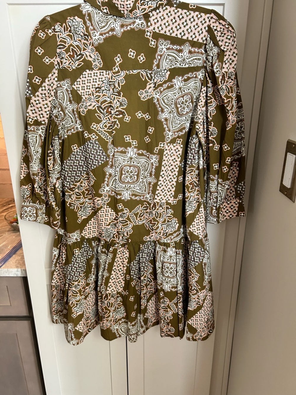 Pinch Olive Green Patchwork Print Mini Dress